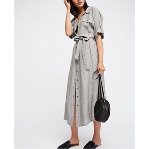 Cleobella midi dress short sleeve 100% cotton gray button down women’s size S
